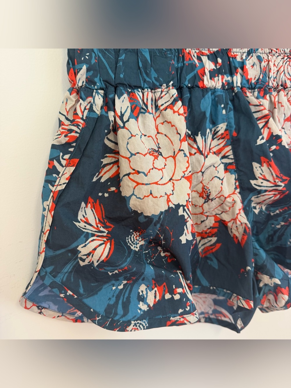 FreePeople Movement Teal Floral High-Waist Smocked Women’s Shorts - Picture 3 of 8